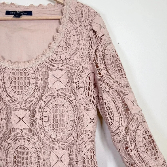 French Connection Lark Rise Crochet Dress  In Dusty Rose Color - Picture 8 of 14